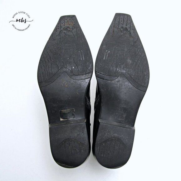Juno Western Contrast‎ Stitch Croc Pointed Toe Side Zip Ankle Boots Black Men 9 main image 6